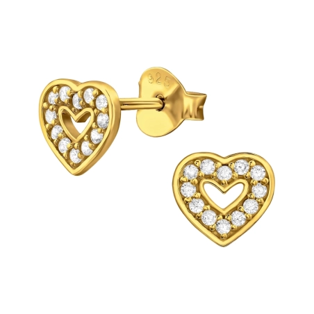 Goldenes offenes Herz Ohrstecker mit Zirkonia Steinen Schmuck | All4silver