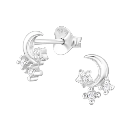 Mond Und Sterne mit Zirkonia Ohrstecker mit Zirkonia Steinen Schmuck | All4silver