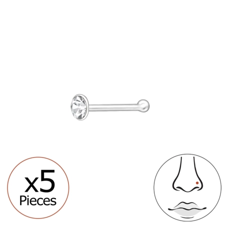 5 Stk. Runden - 925Er Silber Nasenpiercing Silber