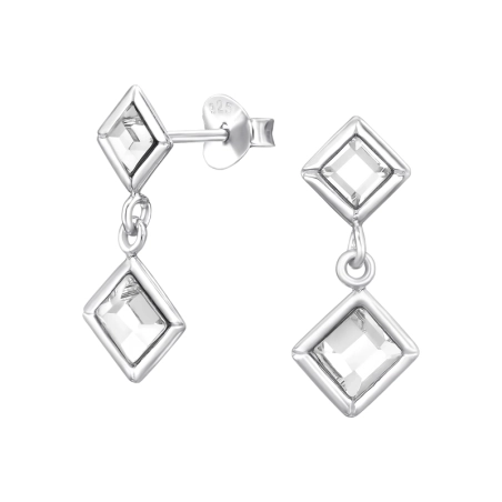 Quadratisch mit Kristallsteinen Ohrstecker mit Kristall Schmuck | All4silver