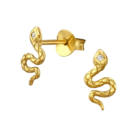 Goldene Schlange mit Zirkoniumdioxid Ohrstecker mit Zirkonia Steinen Schmuck | All4silver