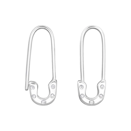 Sicherheitsnadel mit Zirkonia Ohrringe mit Zirkonia Steinen Schmuck | All4silver