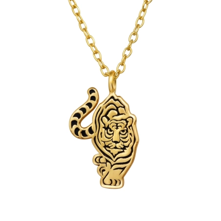 Goldener Tiger Halskette ohne Steine Schmuck | All4silver