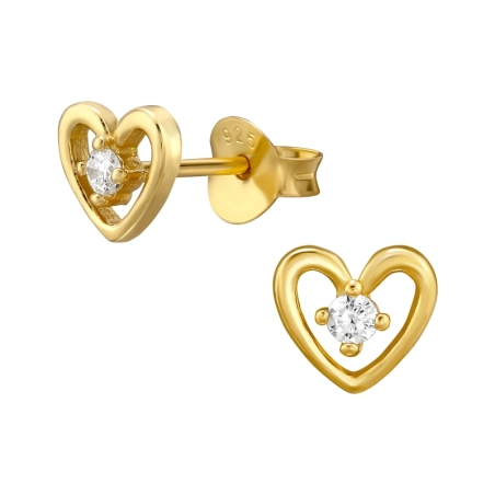 Goldenes Herz mit Zirkonia Ohrstecker mit Zirkonia Steinen Schmuck | All4silver