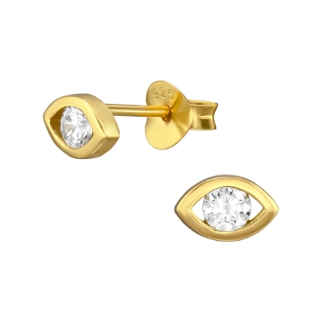 Goldenes Böses Auge Ohrstecker mit Zirkonia Steinen Schmuck | All4silver