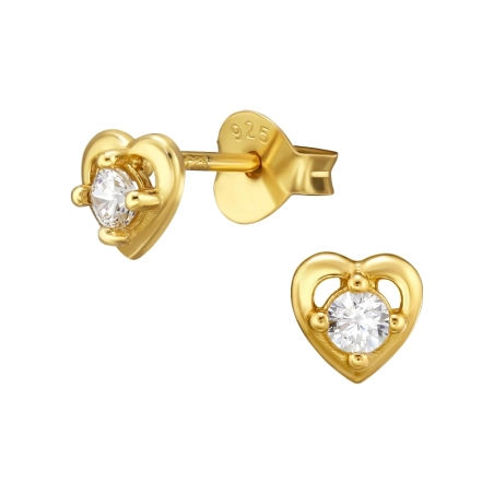Goldenes Herz Ohrstecker mit Zirkonia Steinen Schmuck | All4silver