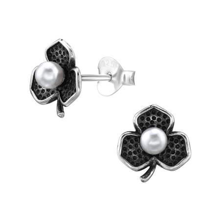 Dreiblättriges Kleeblatt mit Perle Ohrstecker mit Perlen Schmuck | All4silver