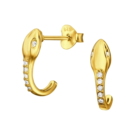 Goldene Schlange mit Zirkonia Ohrstecker mit Zirkonia Steinen Schmuck | All4silver