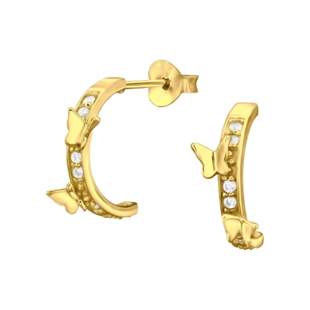 Goldene Schmetterlinge mit kubischen Zirkonias Ohrstecker mit Zirkonia Steinen Schmuck | All4silver