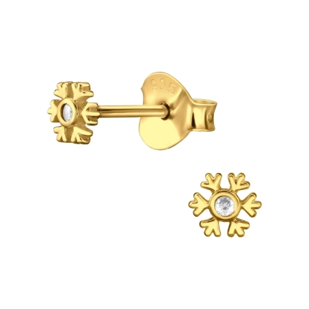 Goldene Schneeflocke mit Zirkonia Ohrstecker mit Zirkonia Steinen Schmuck | All4silver
