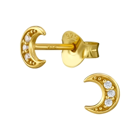 Goldener Mond mit kubischen Zirkonias Ohrstecker mit Zirkonia Steinen Schmuck | All4silver