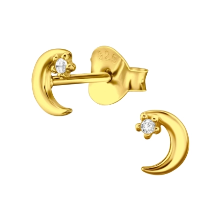 Goldener Mond mit Zirkonia Ohrstecker mit Zirkonia Steinen Schmuck | All4silver