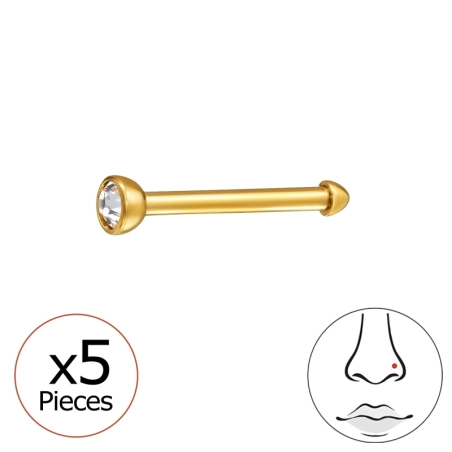 5x Goldenes Rundes Nasenpiercing mit Kristall 2mm Geometrischer Schmuck Schmuck | All4silver