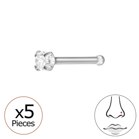 Rundes Nasenpiercing 2mm mit Kristall,(20 G)  5 Stück Schmuck im Angebot Schmuck | All4silver