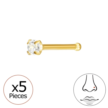 5x Goldenes Rundes Nasenpiercing mit Kristall 2mm Schmuck im Angebot Schmuck | All4silver