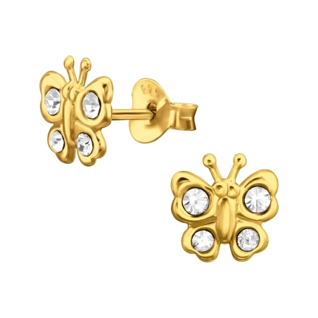 Goldene Schmetterlinge Ohrstecker mit Kristall Schmuck | All4silver