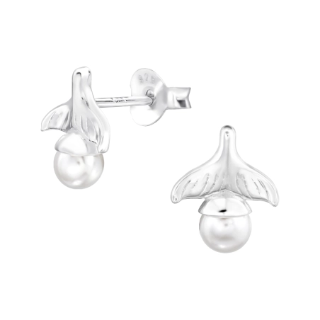 Walflosse mit Perle Ohrstecker mit Perlen Schmuck | All4silver