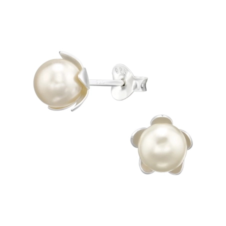Blume mit Perle Ohrstecker mit Perlen Schmuck | All4silver
