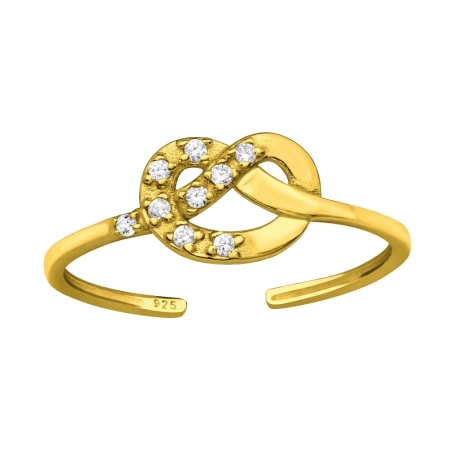 Golden Herzknoten mit Zirkonia Zehenringe aus Silber Schmuck | All4silver