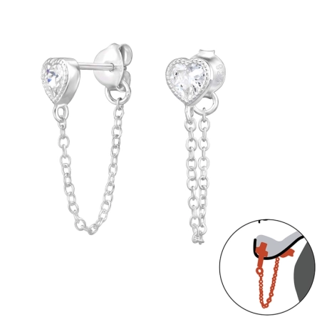 Herz mit Zirkoniasteinen und Kette Ohrstecker mit Zirkonia Steinen Schmuck | All4silver
