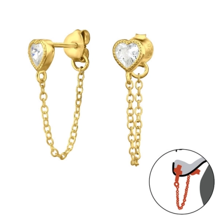 Goldenes Herz mit Zirkoniasteinen und Kette Ohrstecker mit Zirkonia Steinen Schmuck | All4silver