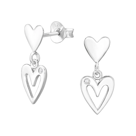 Doppel-Herz Ohrstecker mit Zirkonia Steinen Schmuck | All4silver