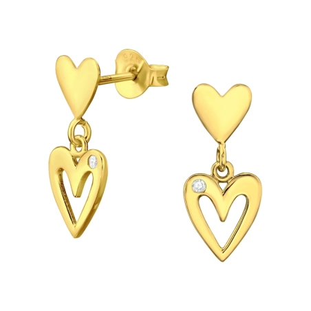 Doppel-Herz Ohrstecker mit Zirkonia Steinen Schmuck | All4silver
