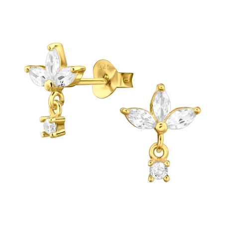 Goldene Blume mit kubischem Zirkon Ohrstecker mit Zirkonia Steinen Schmuck | All4silver