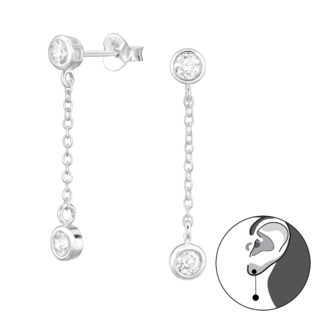 Runder Zirkonia an einer Kette Ohrstecker mit Zirkonia Steinen Schmuck | All4silver