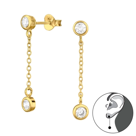 Goldener runder Zirkonia an einer Kette Ohrstecker mit Zirkonia Steinen Schmuck | All4silver