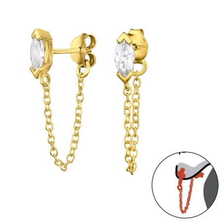 Goldene Marquise Form Ohrstecker mit Zirkonia Steinen Schmuck | All4silver