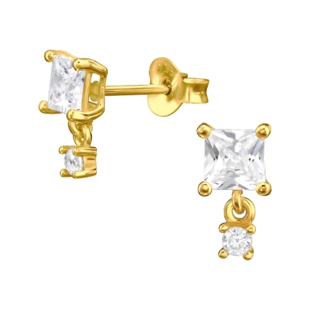 Goldenes Quadrat mit Kristallsteinen Ohrstecker mit Zirkonia Steinen Schmuck | All4silver
