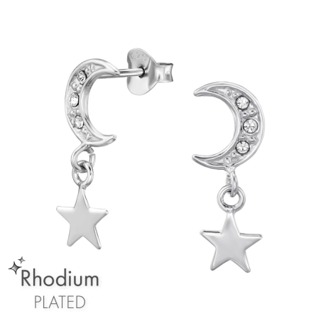 Mond Und Sterne mit Kristallsteinen Ohrstecker mit Kristall Schmuck | All4silver
