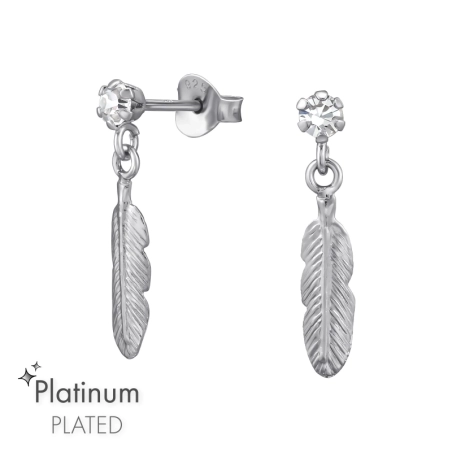 Hängende Feder Ohrstecker mit Kristall Schmuck | All4silver