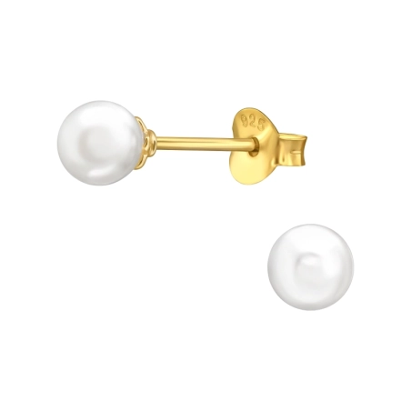 Vergoldete 5mm Runde mit Perle Ohrstecker mit Perlen Schmuck | All4silver