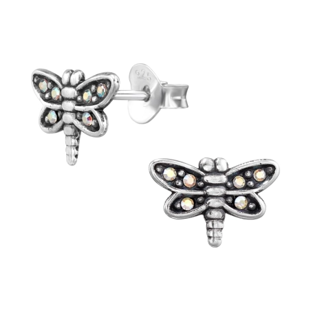 Libelle mit Kristallen - 925Er Silber Ohrstecker Mit Kristall