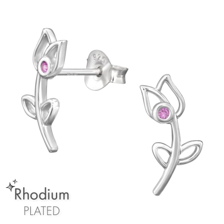 Tulpe mit Zirkonia Ohrstecker mit Zirkonia Steinen Schmuck | All4silver