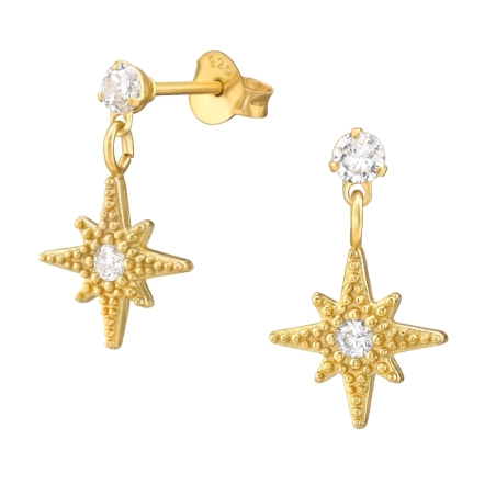 Goldener Starburst mit Zirkonia Ohrstecker mit Zirkonia Steinen Schmuck | All4silver