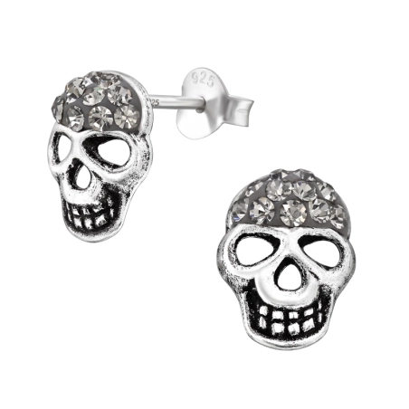 Oxidierter Totenkopf mit Kristallen Ohrstecker mit Kristall Schmuck | All4silver