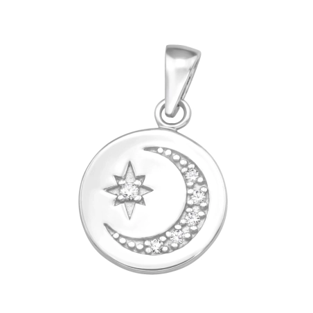 Mond Und Sterne mit Zirkonia Steinen Anhänger mit Zirkonia Steinen Schmuck | All4silver