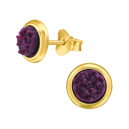 Goldene Runden mit Stein Ohrstecker mit Halbedelsteinen Schmuck | All4silver