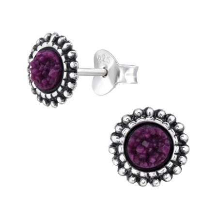 Oxidiertes Rund mit Glitzern Ohrstecker mit Halbedelsteinen Schmuck | All4silver