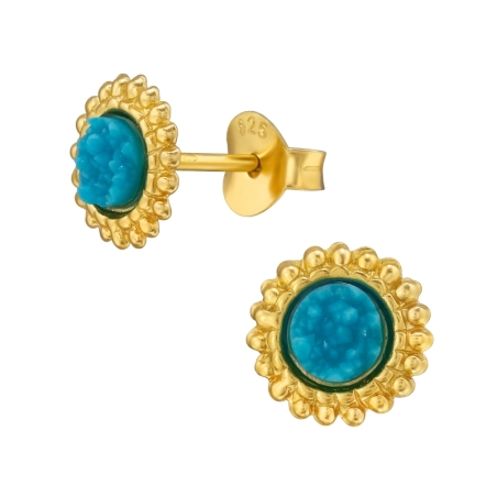 Goldene Runden Ohrstecker mit Halbedelsteinen Schmuck | All4silver