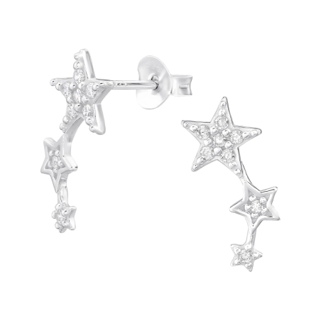 Dreifach-Stern mit Zirkonia Ohrstecker mit Zirkonia Steinen Schmuck | All4silver