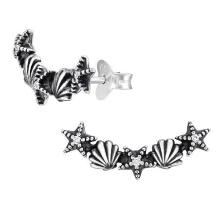 Muschel Und Seestern Ohrstecker mit Zirkonia Steinen Schmuck | All4silver