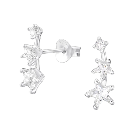 Dreifach-Stern mit Zirkonia Steinen Ohrstecker mit Zirkonia Steinen Schmuck | All4silver