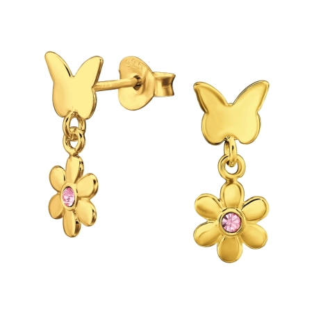 Schmetterling Und Blume Ohrstecker mit Kristall Schmuck | All4silver