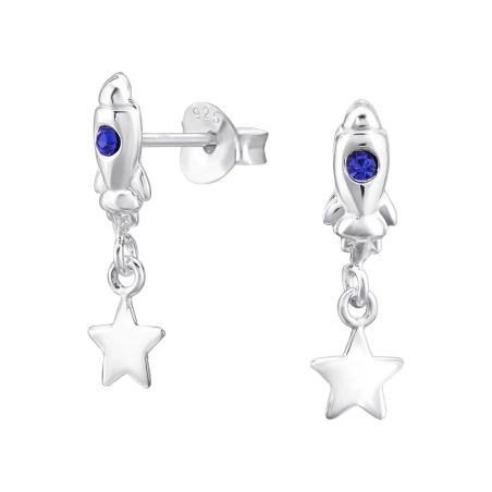 Rakete Und Stern mit Kristall Ohrstecker mit Kristall Schmuck | All4silver
