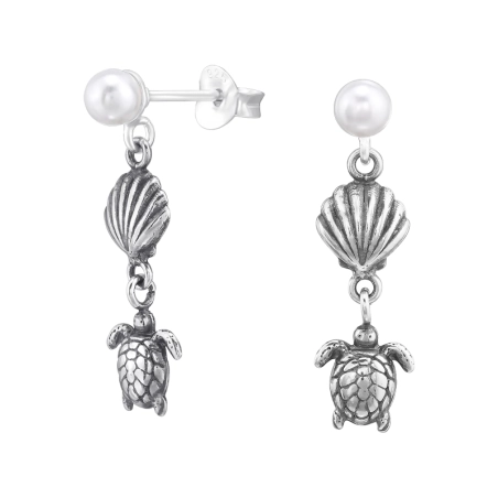 Muschel Und Schildkröte mit Perle Ohrstecker mit Perlen Schmuck | All4silver