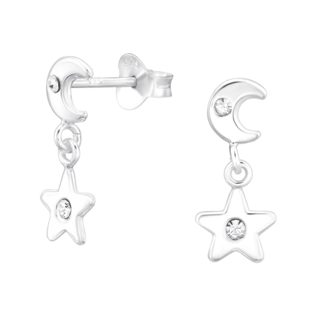 Mond Und Sterne mit Kristallsteinen Ohrstecker mit Kristall Schmuck | All4silver